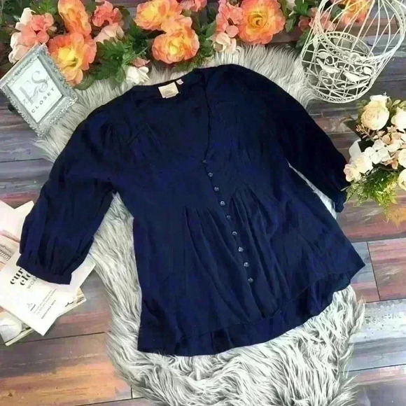 Anthropologie Vanessa Virginia Bold Blue Pleated Flowy Top - Picture 7 of 10
